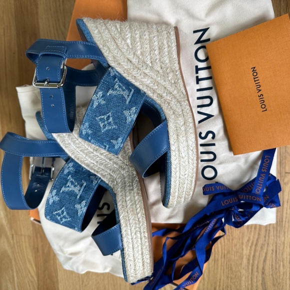 Women’s Louis Vuitton Starboard Espadrille Wedges Size 9 Blue - Picture 3 of 9
